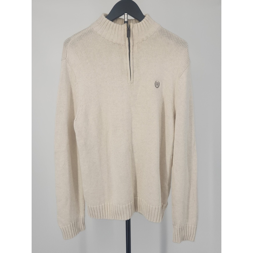 Chaps Mens Quarter Zip Sweater Cream Off White Cotton Shaker Knit Size M